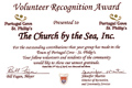 The Volunteer Recognition Award, presented to The CBTS Inc. at the PCSP Volunteer Appreciation Social, April 27 2011